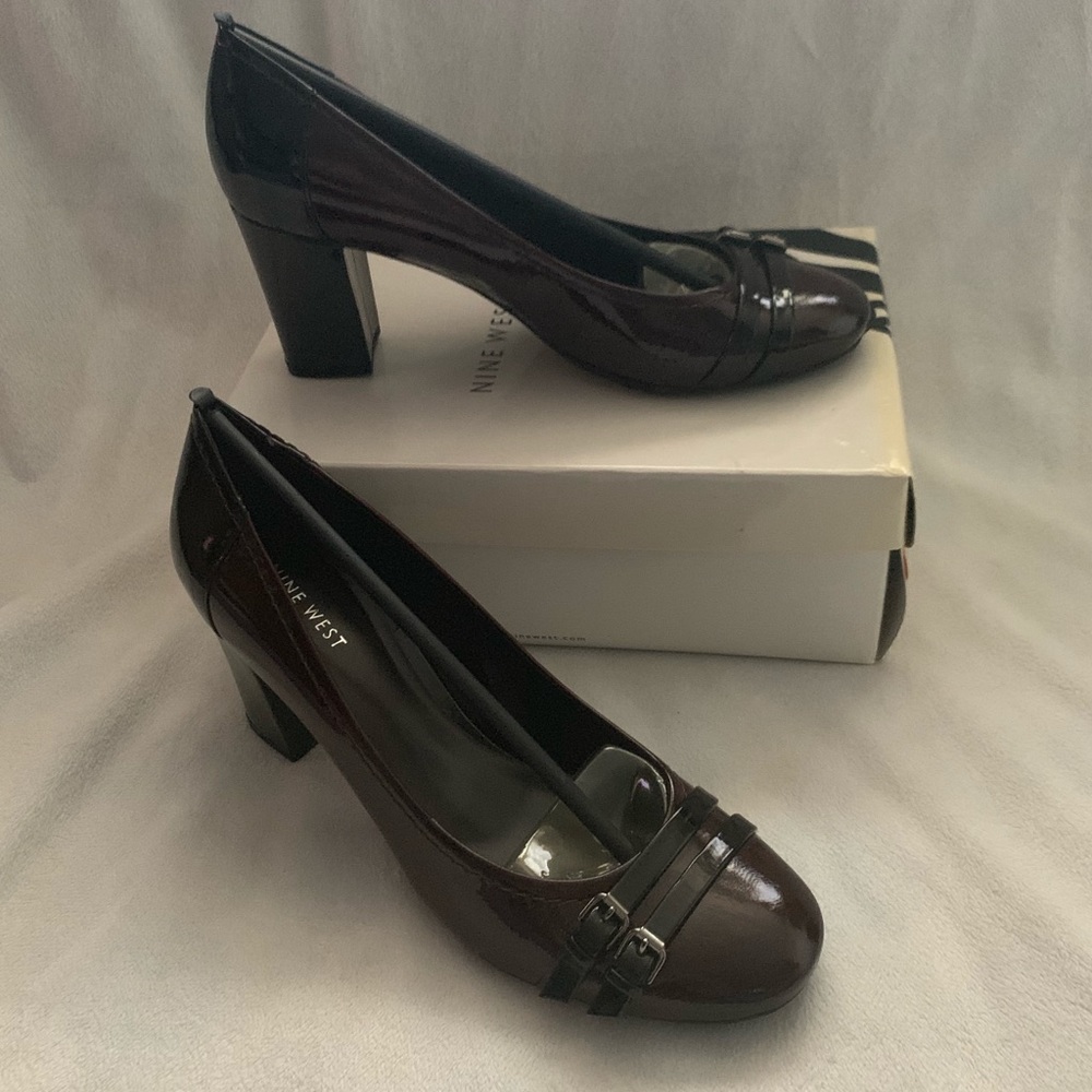 Nine West Kindo Black/Brown Patent Pumps